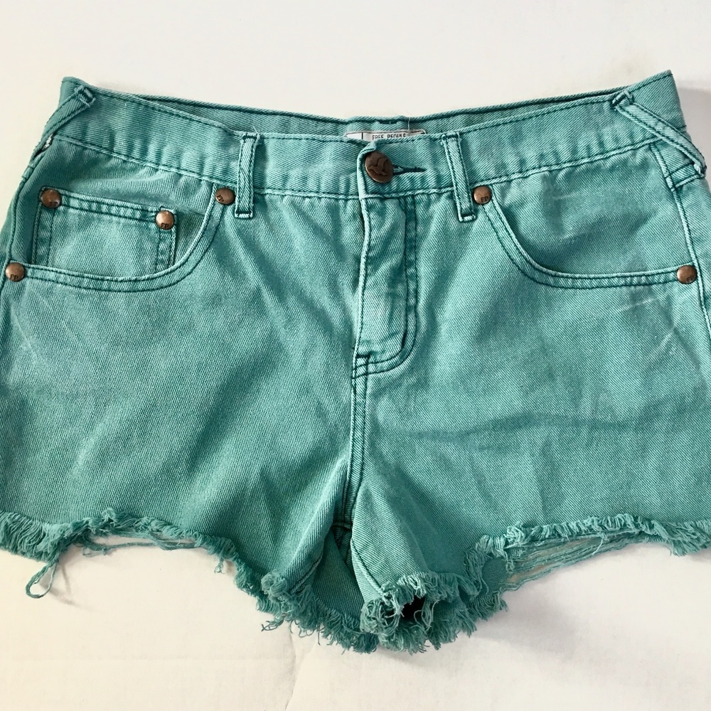Free People Turquoise Denim Shorts